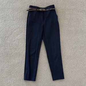 Veronica Beard Navy Trousers with Brown Belt cropped size 4